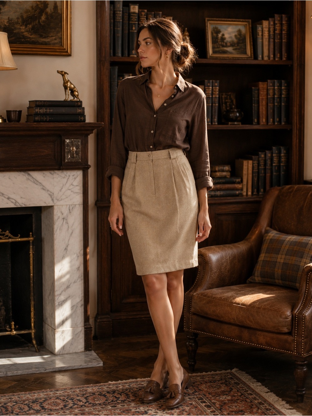 HUNT CLUB WOOL Blend Women’s Lined Pencil Straight Pleated Skirt Slit Size 8